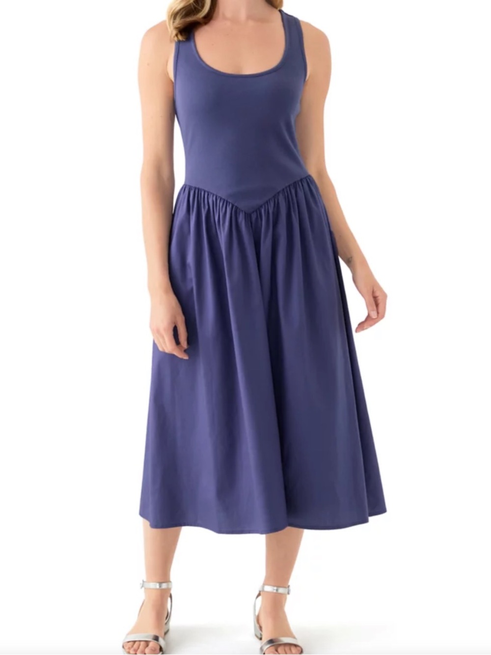 Oak & Trellis Blue Drop-Waist Midi Dress